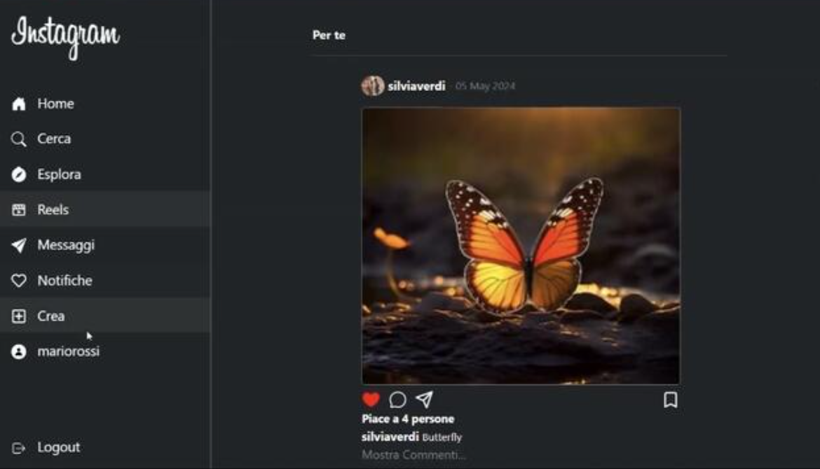 Instagram clone homepage