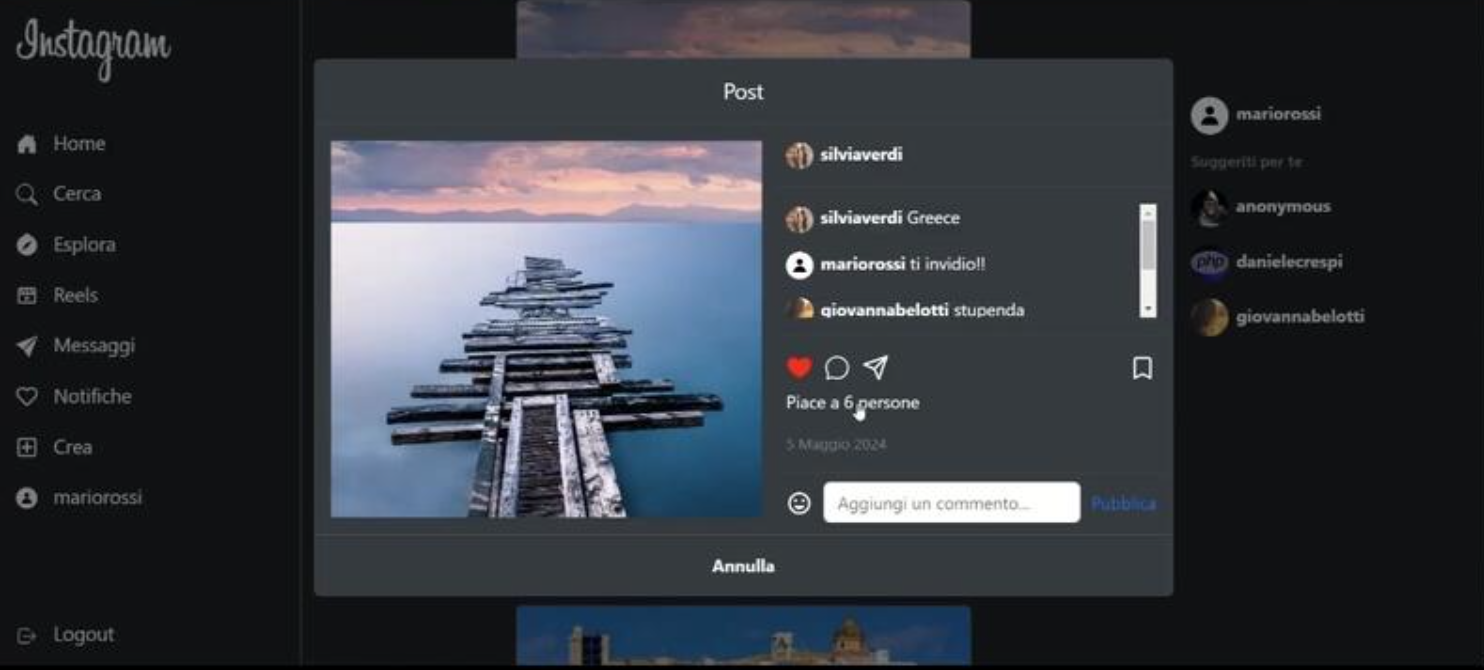 Instagram clone profile page