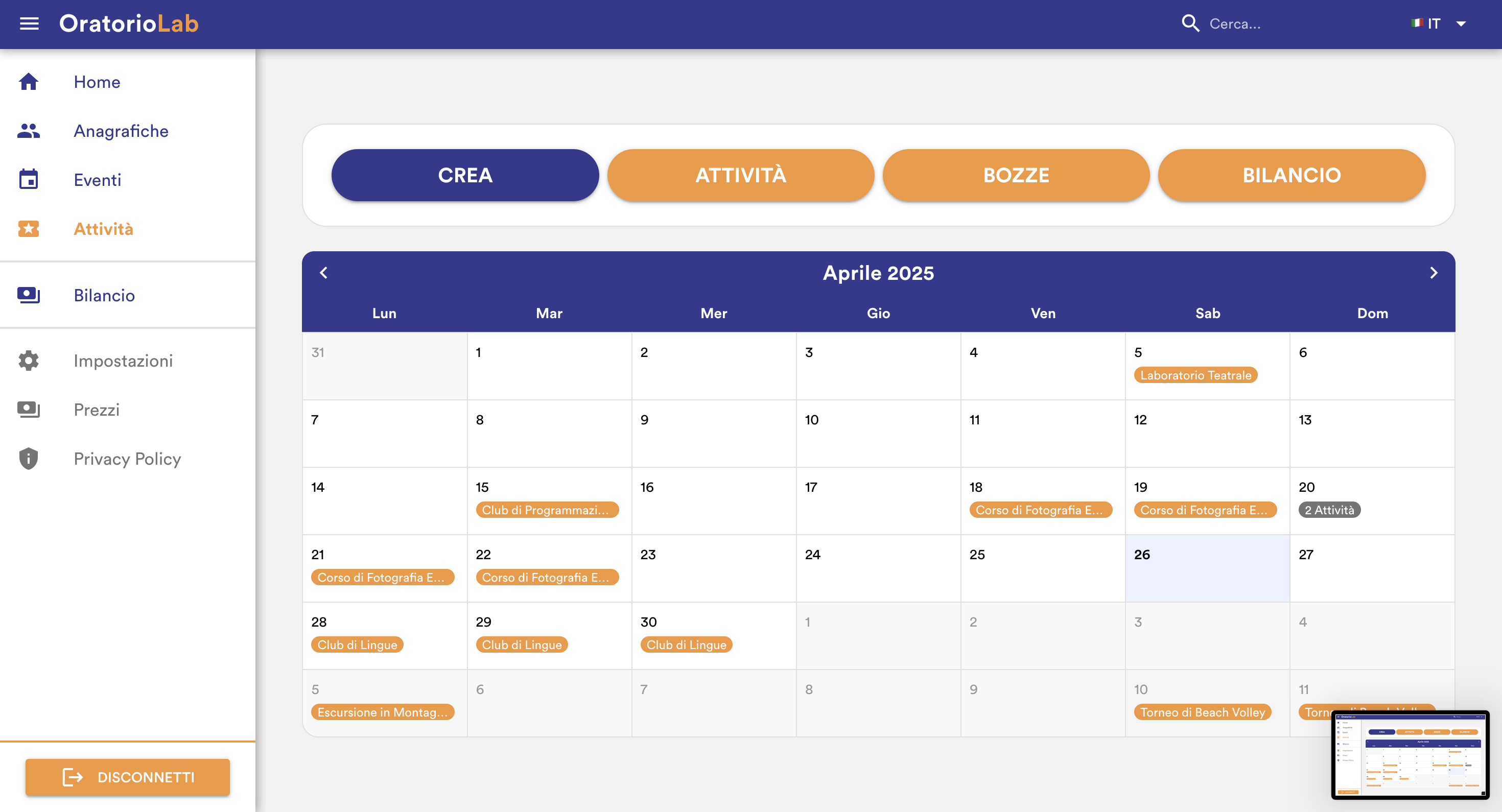 OratorioLab event scheduling