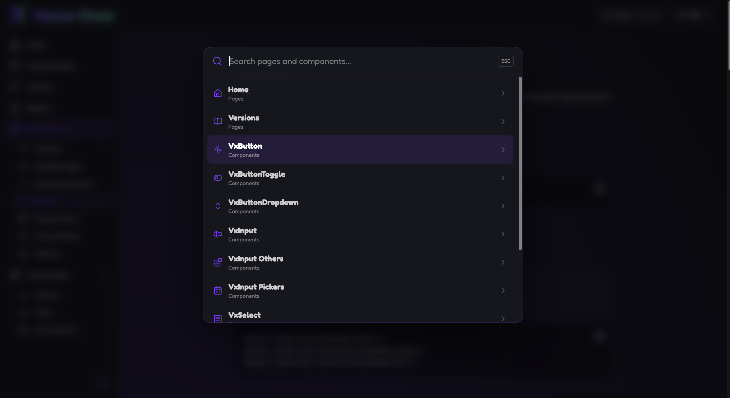 Vexus search interface